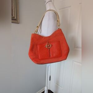 Michael Kors Orange Canvas and Pebbled Leather Tote Bag